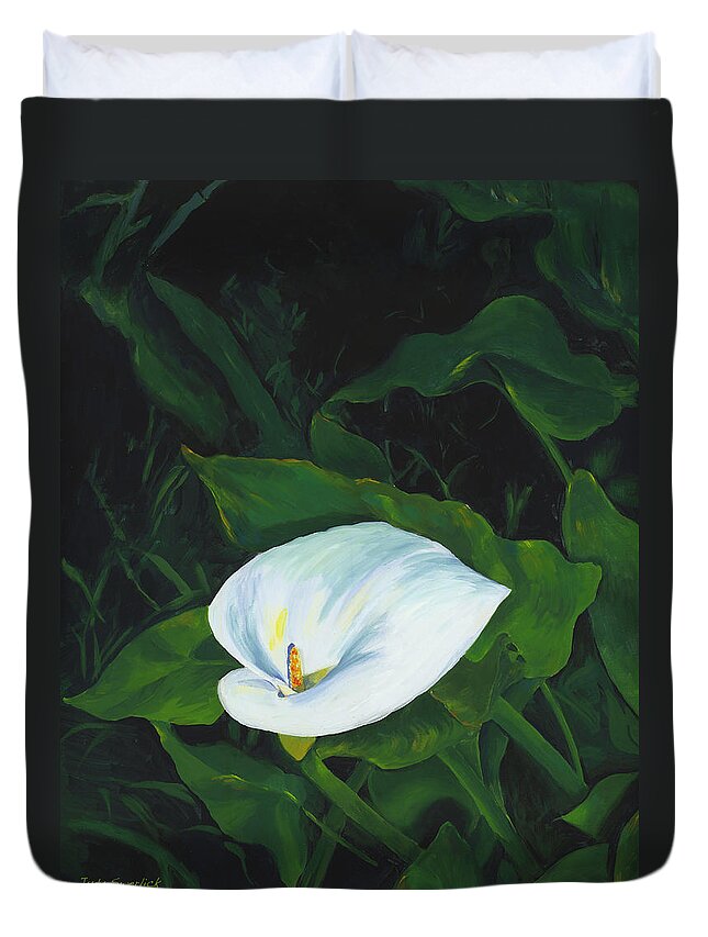 Calla Lily Duvet Cover featuring the painting Calla Lily in the Garden of Diego and Frida by Judy Swerlick
