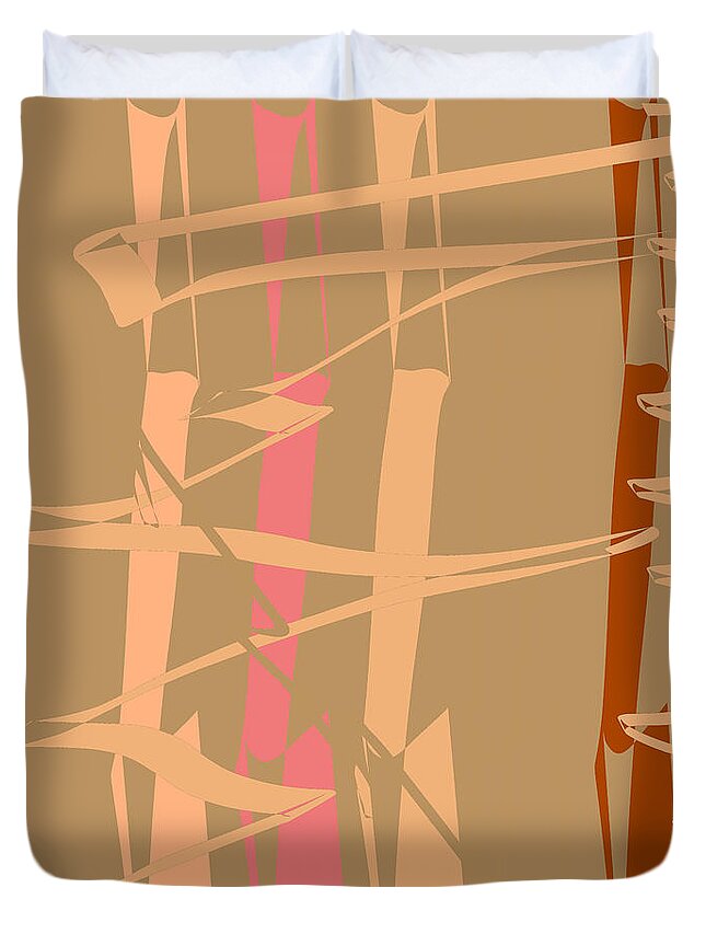 Calligraphy Duvet Cover featuring the digital art Calligraphic Doodle in Tan by Mary Bedy