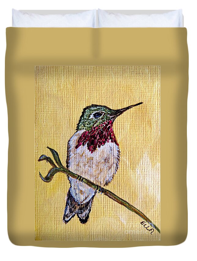 Hummingbird Duvet Cover featuring the painting Calling Me Home - Calliope Hummingbird Painting by Ella Kaye Dickey