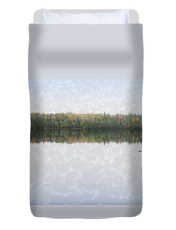 Lake Duvet Cover featuring the photograph Calm lake on North Shore of Lake Superior by Les Palenik