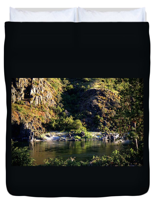 Salmon River Duvet Cover featuring the photograph Calm on the Salmon River by Ron Roberts