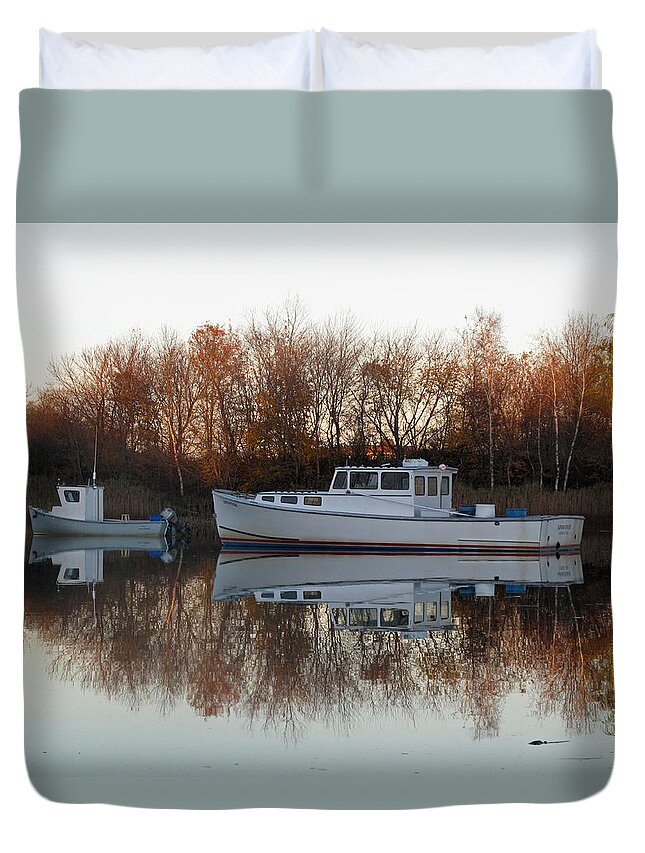 Boat Duvet Cover featuring the photograph Calm Waters by Barbara McDevitt