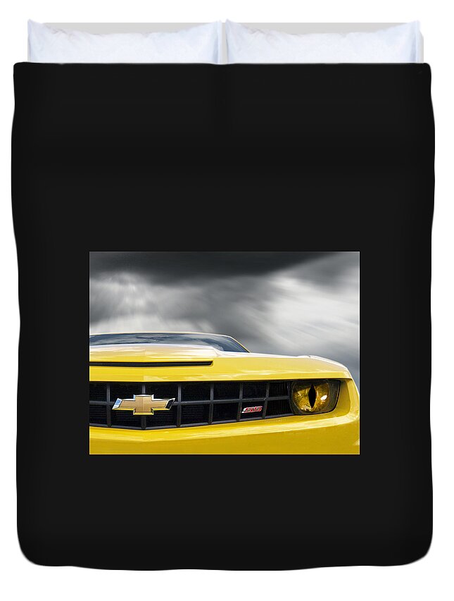 Camaro Duvet Cover featuring the photograph Camaro SS Evil Eye by Gill Billington