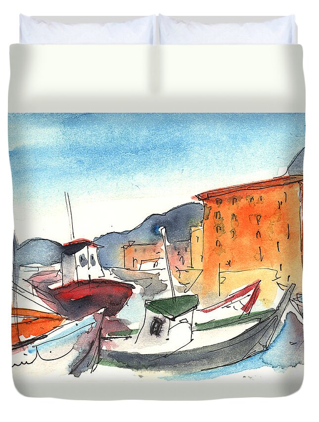 Italy Duvet Cover featuring the painting Camogli in Italy 02 by Miki De Goodaboom