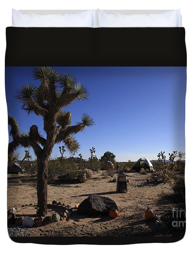 Desert Duvet Cover featuring the photograph Camping in the desert by Nina Prommer
