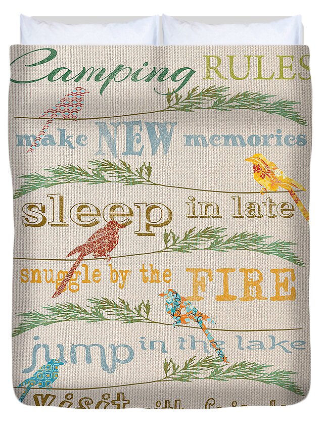 Digital Art Duvet Cover featuring the digital art Camping Rules-C by Jean Plout