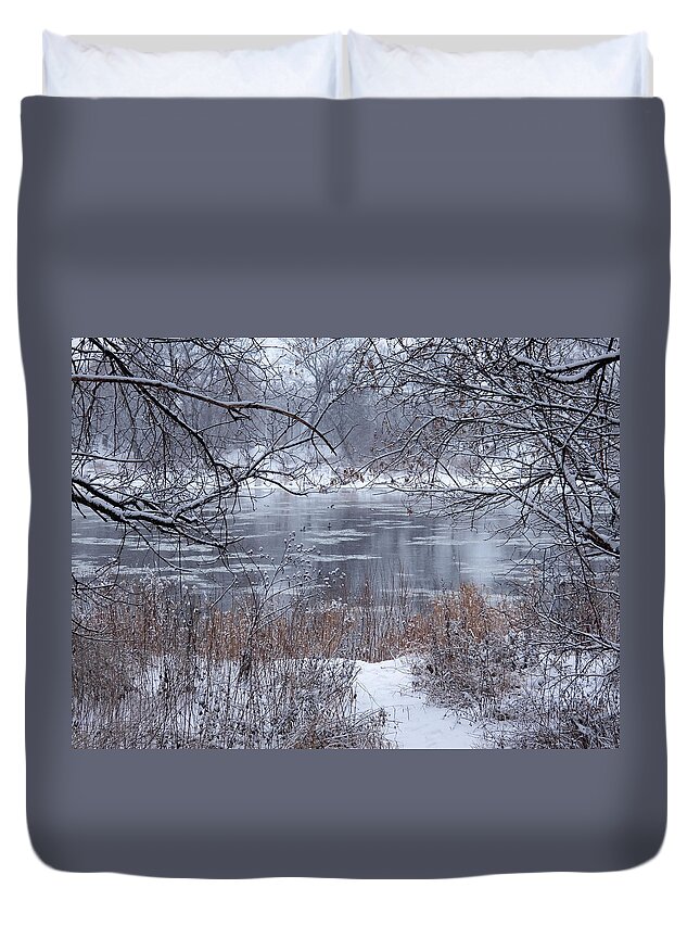Winter Duvet Cover featuring the photograph Canada Geese in the Winter II by Corinne Elizabeth Cowherd