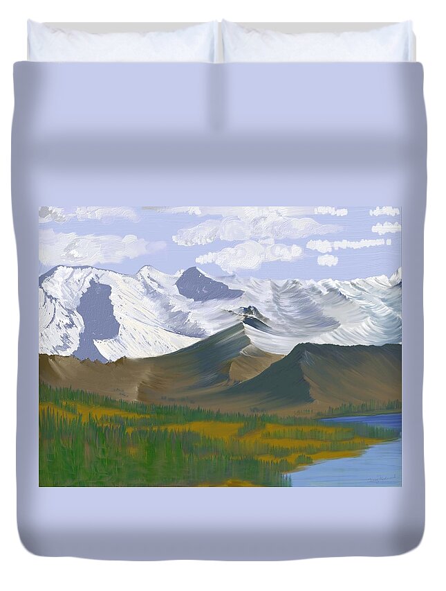 Landscape Duvet Cover featuring the digital art Canadian Rockies by Terry Frederick
