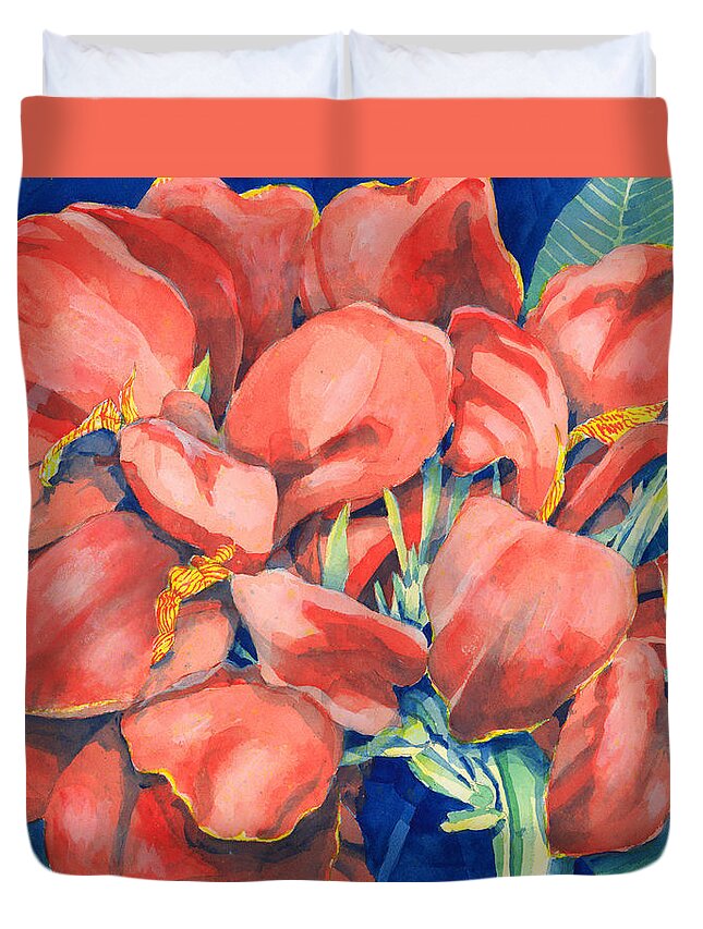 Canna Duvet Cover featuring the painting Cannas by Pauline Walsh Jacobson
