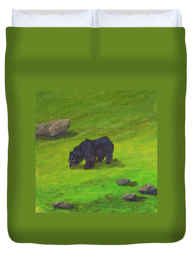 Bear Duvet Cover featuring the painting Cannon Cub by Sharon E Allen