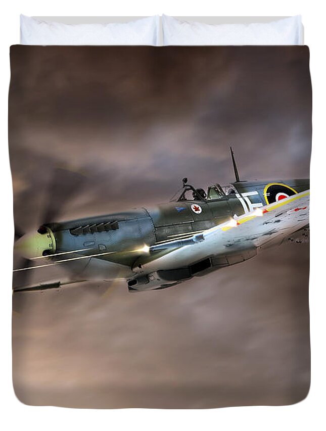 Supermarine Spitfire Duvet Cover featuring the digital art Cannons Blazing by Airpower Art
