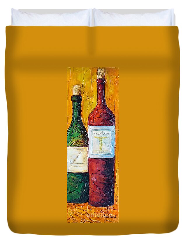 Wine Bottles Duvet Cover featuring the mixed media Cantina Campione by Phyllis Howard