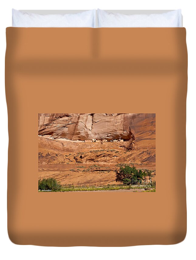 Arizona Duvet Cover featuring the digital art Canyon DeChelly WhiteHouse Ruins by Bob and Nadine Johnston