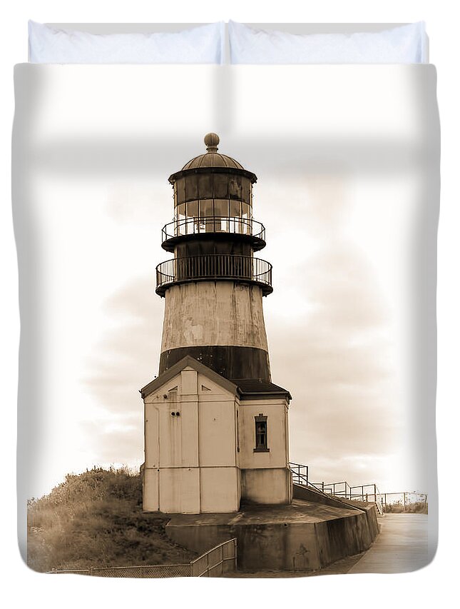 Cape Disappointment Duvet Cover featuring the photograph Cape Disappointment Lighthouse by Cathy Anderson