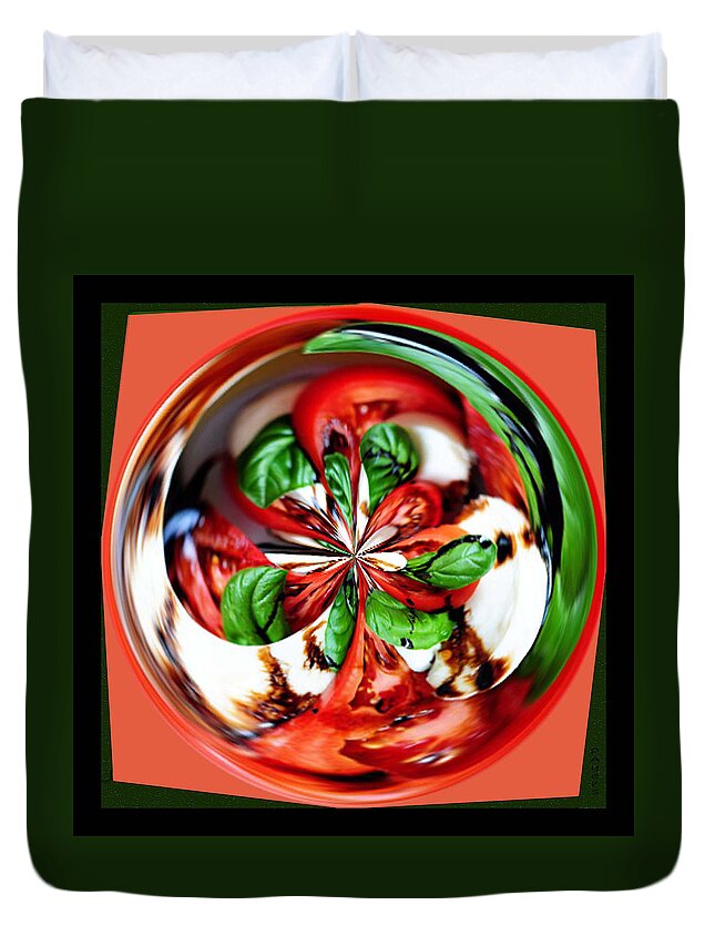 Salad Duvet Cover featuring the photograph Caprese Salad Orb by Paula Ayers