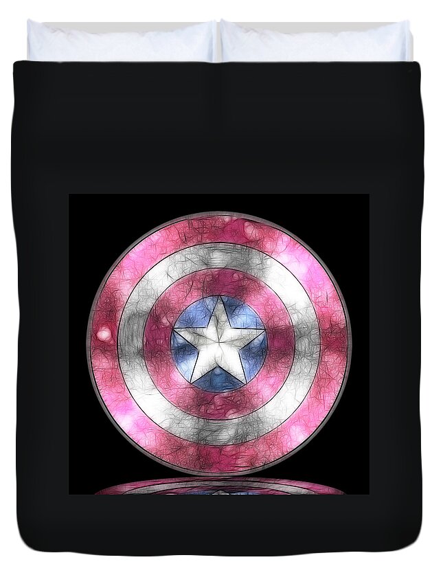 Captain America Digital Duvet Cover featuring the painting Captain America Shield digital painting by Georgeta Blanaru