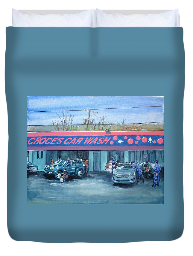 Jim Croce Duvet Cover featuring the painting Car Wash Blues by Bryan Bustard