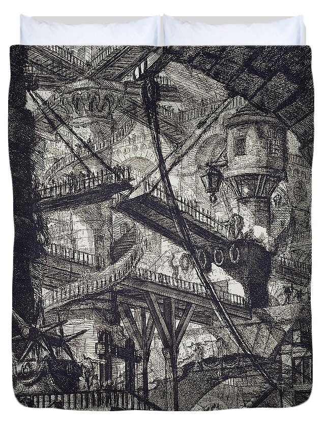 Prison Duvet Cover featuring the drawing Carceri VII by Giovanni Battista Piranesi
