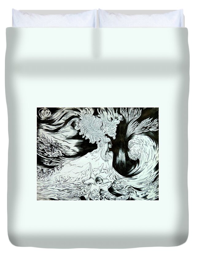 Fantasy Duvet Cover featuring the drawing Caribbean Fantasy by Anna Duyunova