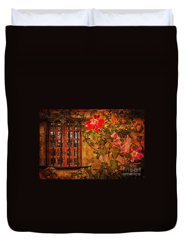 Carmel Mission Wall Duvet Cover featuring the photograph Carmel Mission Wall by Priscilla Burgers