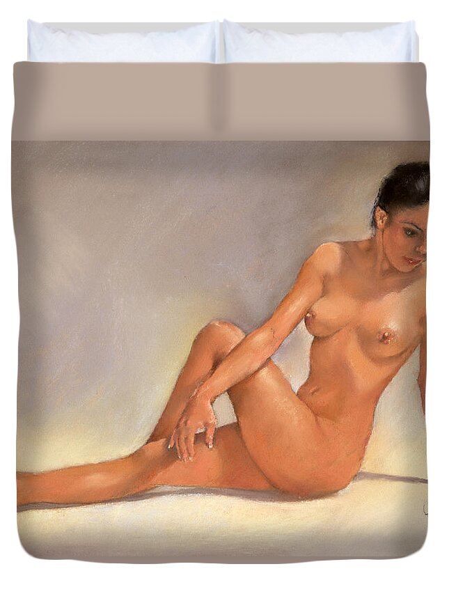 Nude. Female Duvet Cover featuring the painting Carmen by Margaret Merry