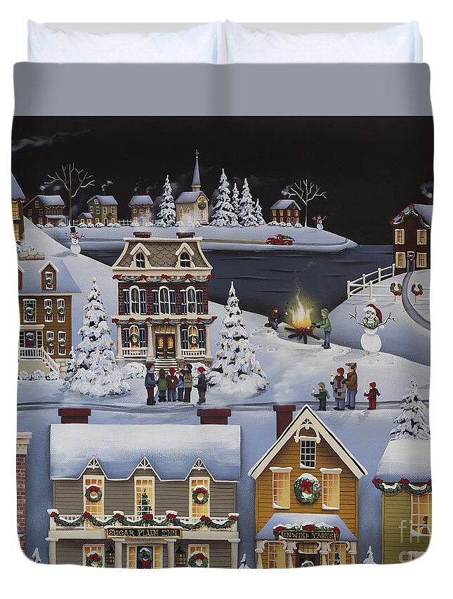 Art Duvet Cover featuring the painting Caroling in Winterberry by Catherine Holman