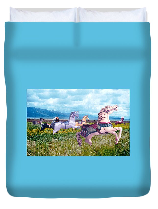 Merry-go-round Duvet Cover featuring the digital art Carousel Dream by Lisa Yount