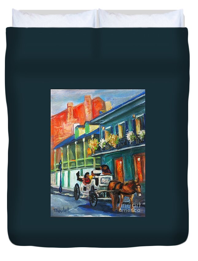 Horse Duvet Cover featuring the painting Carriage Ride on Dumaine Street by Beverly Boulet