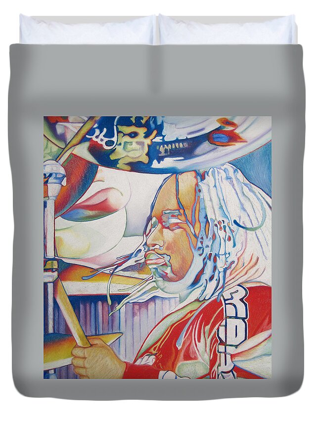 Carter Beauford Duvet Cover featuring the drawing Carter Beauford Colorful Full Band Series by Joshua Morton