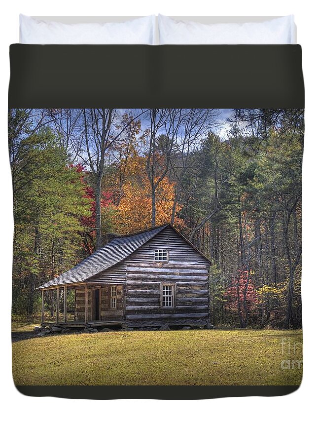 Smoky Mountain Duvet Cover featuring the photograph Carter-Shields Cabin by Crystal Nederman