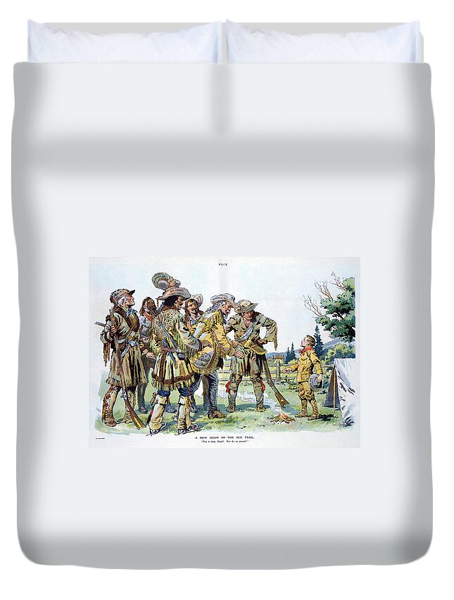 1912 Duvet Cover featuring the drawing Cartoon Boy Scouts, 1912 by Granger