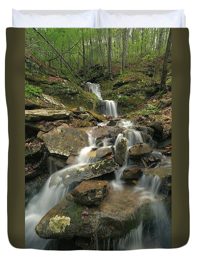 Tim Fitzharris Duvet Cover featuring the photograph Cascading Creek Mulberry River Arkansas by Tim Fitzharris