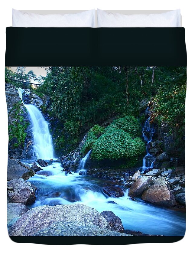 Annapurna Duvet Cover featuring the photograph Cascading Water by FireFlux Studios