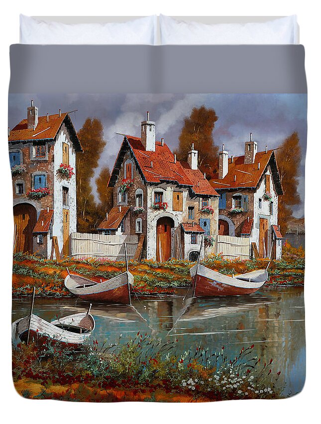 Village Duvet Cover featuring the painting Case A Cerchio by Guido Borelli