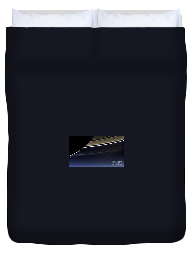 Saturn Duvet Cover featuring the photograph Cassini View Of Saturn And Earth by Science Source