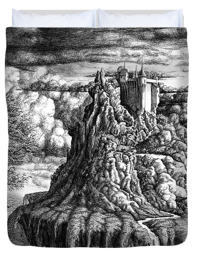 Fantasy Landscape Duvet Cover featuring the drawing Castles Made of Sand by Peter Rashford