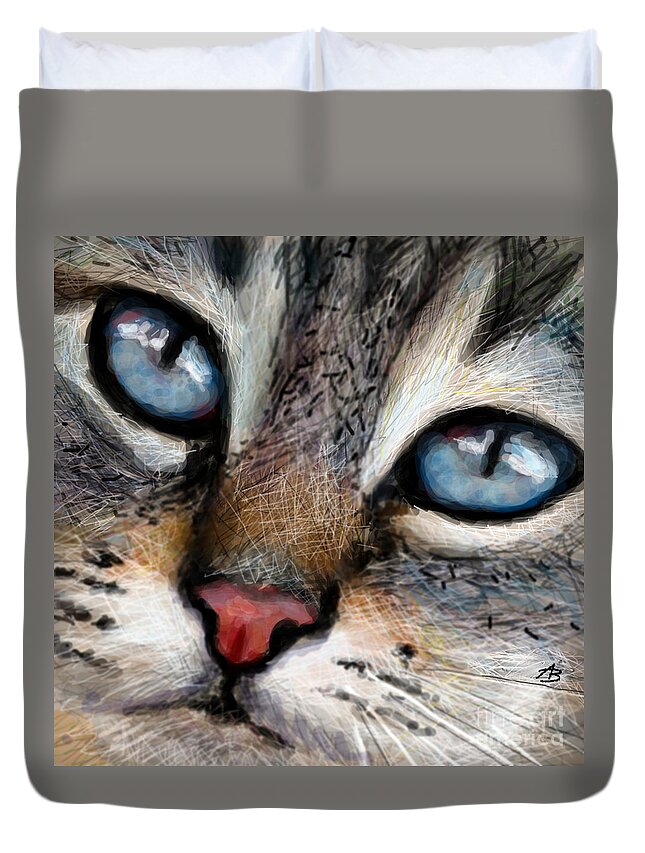 Angie Braun Duvet Cover featuring the painting CAT blue eyes by Angie Braun