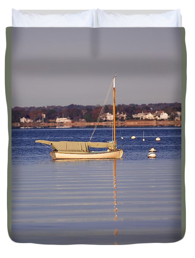 Cat Boat Duvet Cover featuring the photograph Cat Boat by Allan Morrison