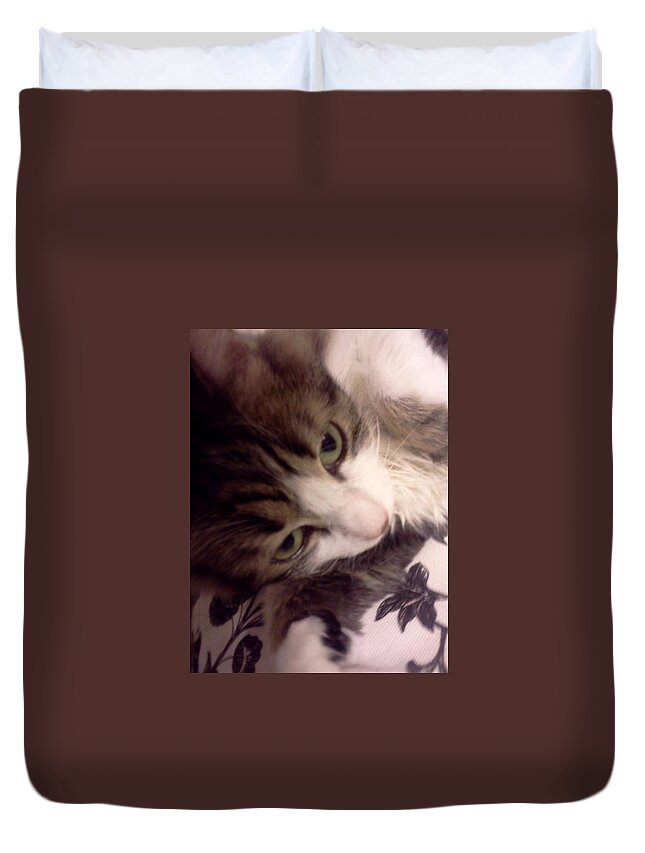 Cat Duvet Cover featuring the photograph Cat Eyes by Stacy C Bottoms