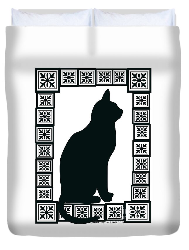 Cat Silhouette Art Duvet Cover featuring the digital art Cat in the Window by Laura Pierre-Louis