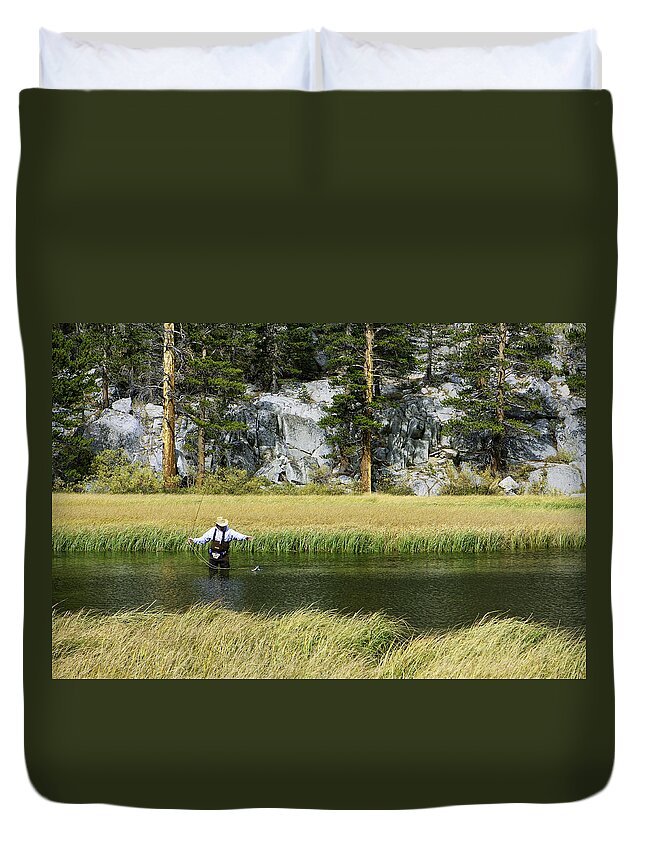 Fly Fishing Duvet Cover featuring the photograph Catch of the Day - Eastern Sierra California by Ram Vasudev