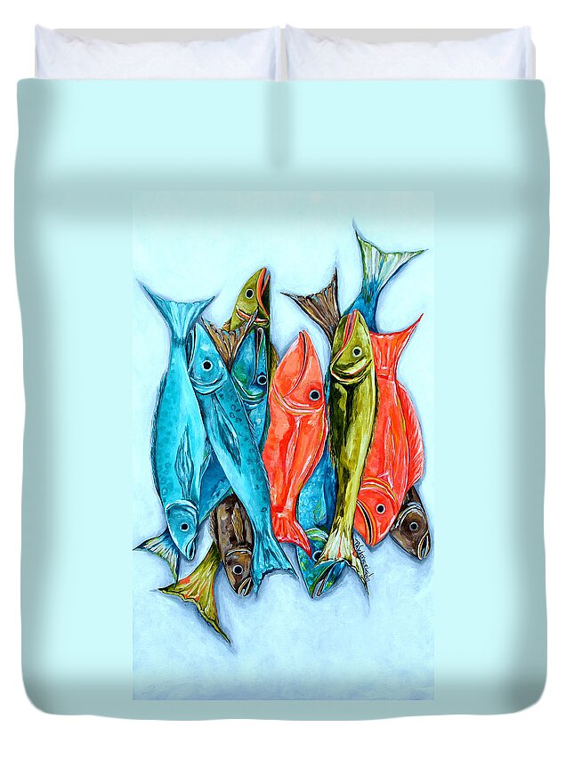 Fish Duvet Cover featuring the painting Catch Of The Day by Patti Schermerhorn