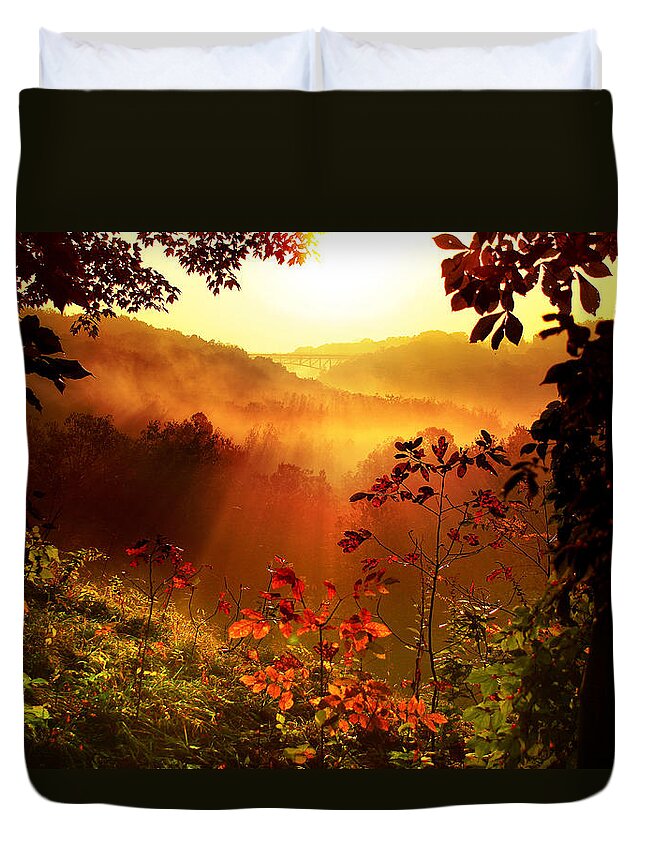 Sunrise Duvet Cover featuring the photograph Cathedral of Light by Rob Blair