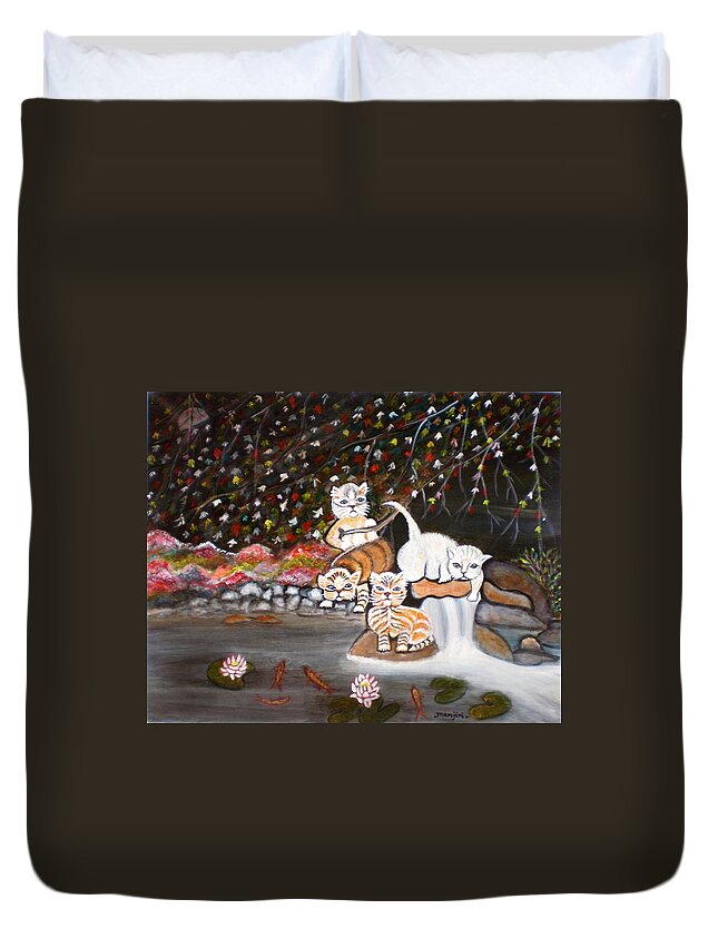 Cats Duvet Cover featuring the painting Cats in the Wild II by Manjiri Kanvinde