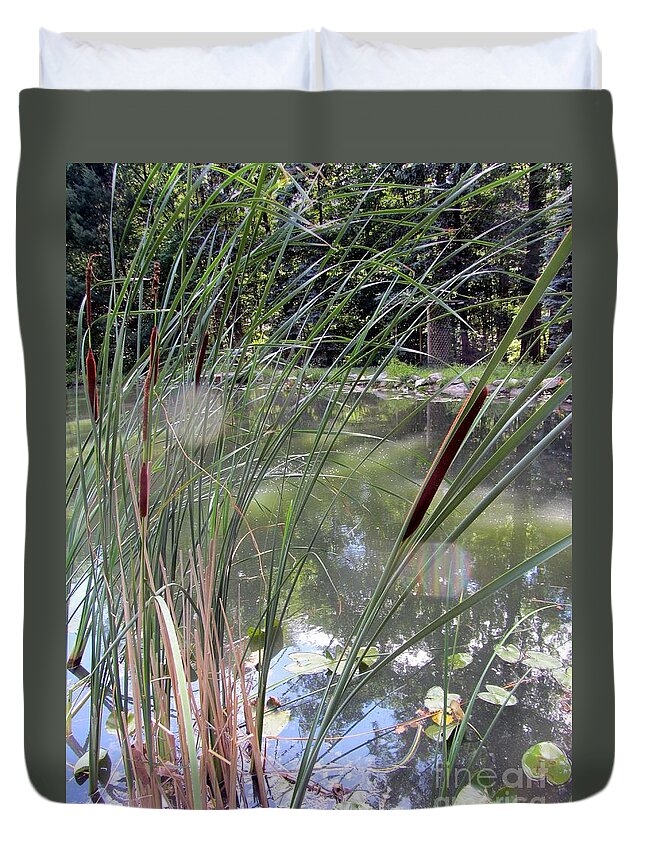 Cattails Duvet Cover featuring the photograph Cattails And Pond by Susan Carella