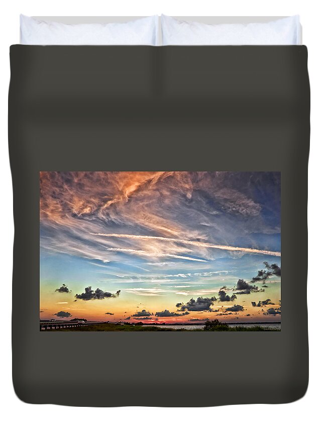 Cloud Photography Duvet Cover featuring the photograph Causeway Sunset by Louise Hill
