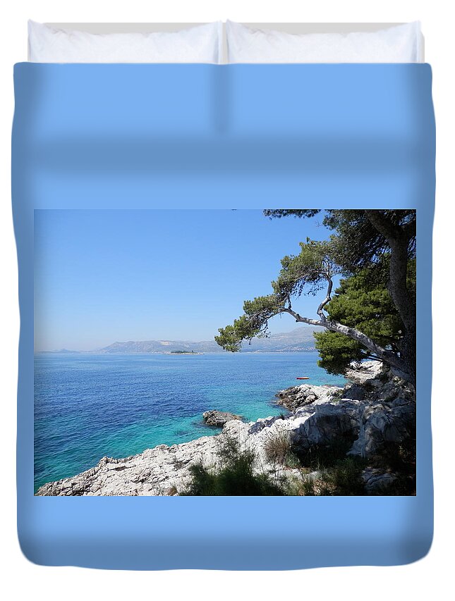 Seaside Duvet Cover featuring the photograph Cavtat 1 by Pema Hou