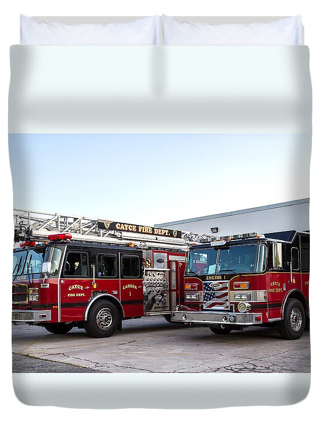 Cayce Duvet Cover featuring the photograph Cayce Fire Trucks by Charles Hite