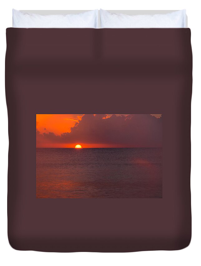 Beach Duvet Cover featuring the photograph Cayman Sunset by Brenda Jacobs