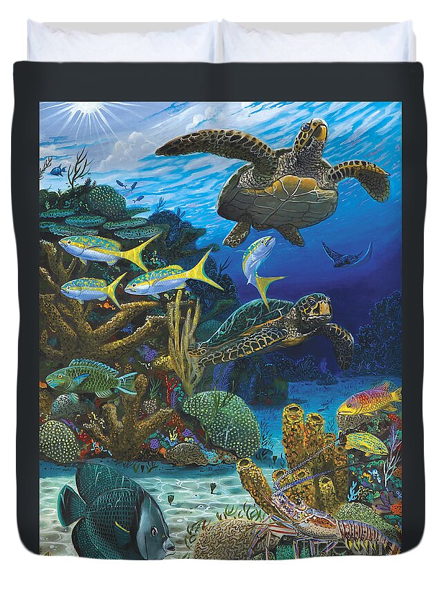 Turtle Duvet Cover featuring the painting Cayman Turtles Re0010 by Carey Chen